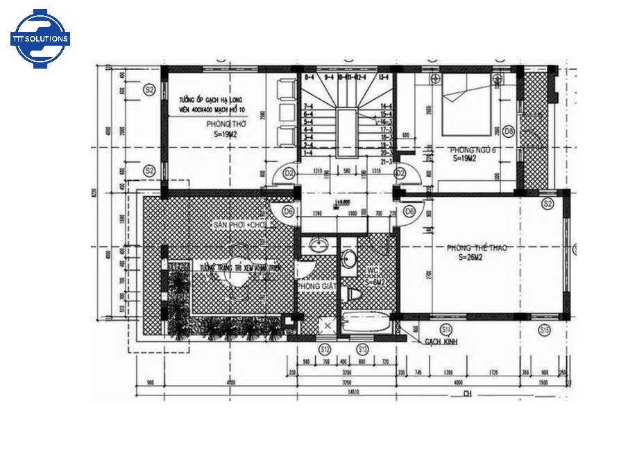 Bản thiết kế biệt thự 3 tầng cũng cho thấy không gian biệt thự rất rộng; được phân chia từng khu vực rõ ràng và chi tiết